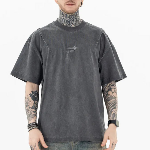 Load image into Gallery viewer, Vintage Men T-Shirt Grunge Retro Embroidery Folds Washed Tshirt Streetwear 2024 Hip Hop Harajuku Punk Gothic Cotton Loose Tops
