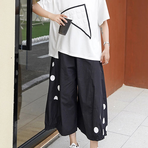Load image into Gallery viewer, High Elastic Waist Black Dot Printed Calf-Length Wide Leg Pants New Trousers Women Fashion Tide Spring Autumn 2025 1DJ0943
