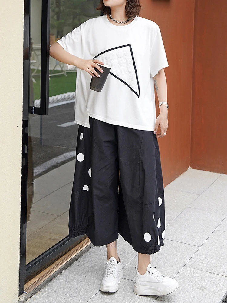 High Elastic Waist Black Dot Printed Calf-Length Wide Leg Pants New Trousers Women Fashion Tide Spring Autumn 2025 1DJ0943