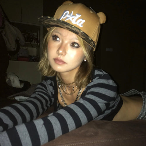 Load image into Gallery viewer, Trashy Y2k Crop Top Japanese 2000s Style Striped Long Sleeved T-shirt Vintage Harajuku High Street Tops American Retro
