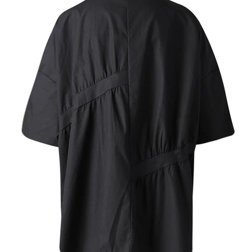 Load image into Gallery viewer, Women Black Irregular Pleated Big Size Casual Blouse New Lapel Short Sleeve Shirt Fashion Tide Spring Summer 2025 CPG3167
