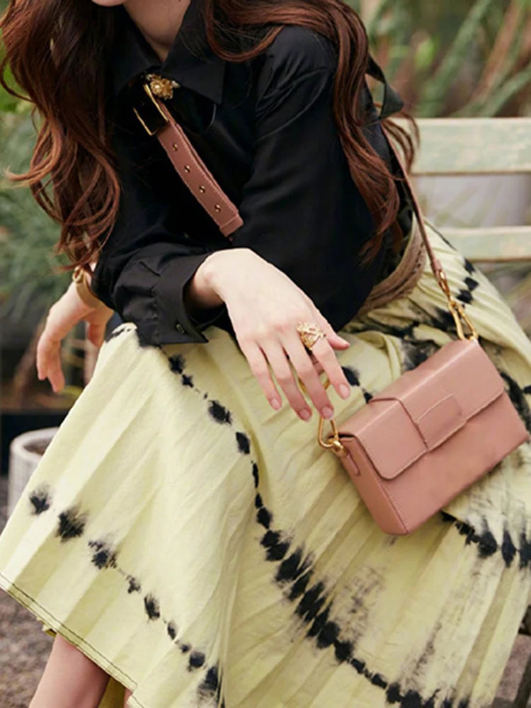 Colorblock A Line Skirt For Women High Waist Patchwork Ruched Loose Long Skirts Female Fashion Casual Summer Clothing