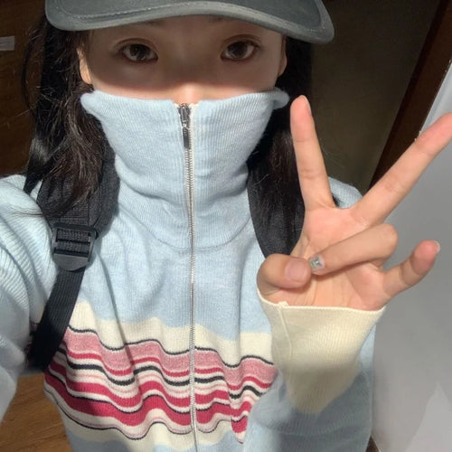 Load image into Gallery viewer, Vintage Ins Fashion Striped Cardigan Women Autumn Thin Casual Slim Knit Sweater Coat Y2k Aesthetic Grunge Kardigan Cute
