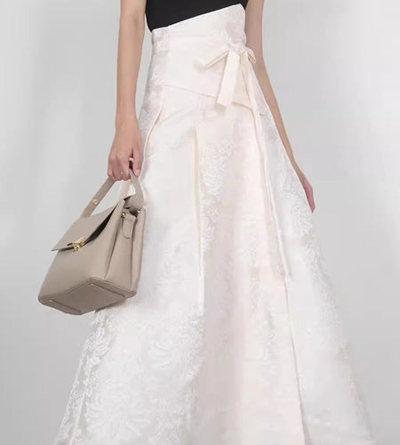 Solid Spliced Lace Up Loose Casual Skirts For Women High Waist Temperament Minimalist Skirts Female Fashion Style