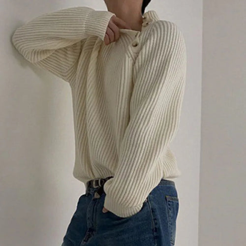 Load image into Gallery viewer, Men Knitwear Niche Design Half High Neck Sweater Autumn Lazy Style Top Coat Korean Style Trendy Pullover Button Tops 9C2381
