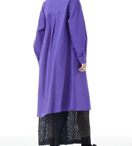 Women Purple Irregular Button Slit Big Size Shirt Dress New Lapel Long Sleeve Fashion Tide Spring Autumn 2025 1DH4827