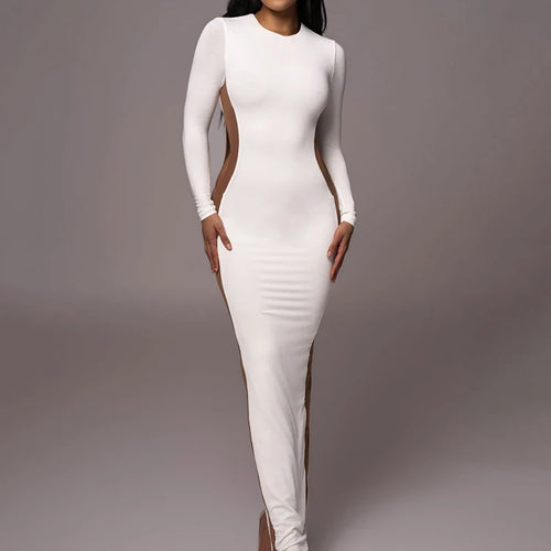 Load image into Gallery viewer, Autumn/Winter Long Sleeve Hollow Out Split Dress For Women Bodycon Elastic Tight Maxi Dress Female Party Club Vestidos
