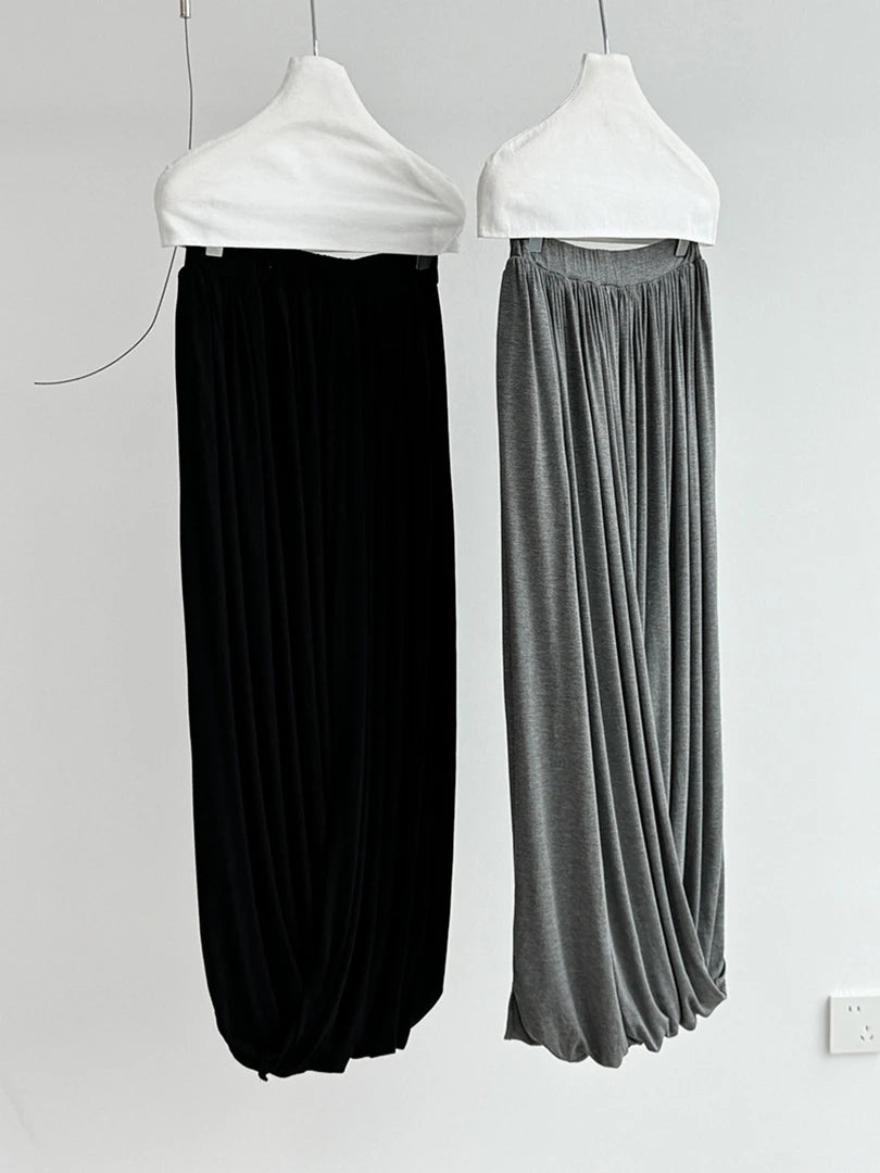 High Elastic Waist Gray Pleated Twisted Elegant Midi Half-body Skirt Women Fashion Tide New Spring Autumn 2025 1DJ1559