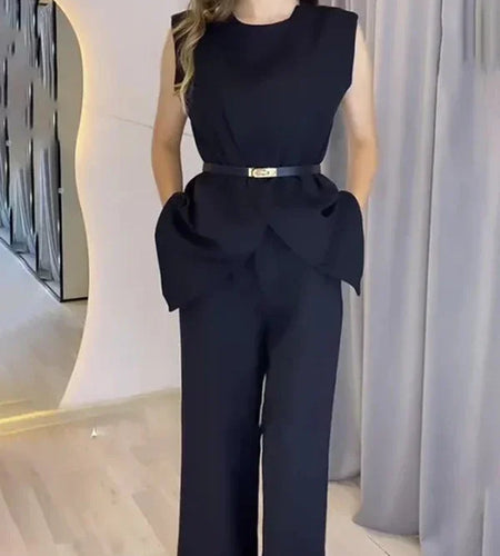 Women White Elegant Shirts with Belt 2025 Summer Loose Sleeveless O-neck Black Chic Split-front Urban Blouse Tops