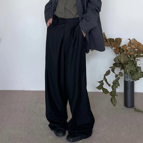 Load image into Gallery viewer, Korean Style Men&#39;s Suit Pants Pleated Soldi Color Droop Straight Business Casual Wide Leg Loose Male Trousers Tide 9C8870
