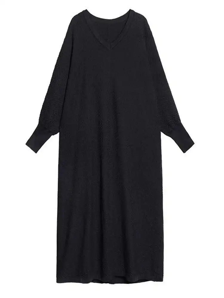 Women Purple Knitting Big Size Casual Long Sweater Dress New V-Neck Long Sleeve Fashion Tide Spring Autumn 2025 1DH7780