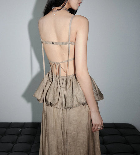 Khaki Ruffles Tank Top Skirt Two Pieces Suit New Square Collar Sleeveless Women Fashion Tide Spring Summer 2025 1DJ1459