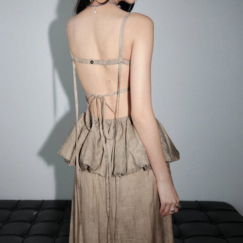 Load image into Gallery viewer, Khaki Ruffles Tank Top Skirt Two Pieces Suit New Square Collar Sleeveless Women Fashion Tide Spring Summer 2025 1DJ1459
