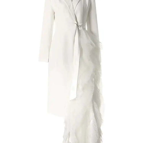 Load image into Gallery viewer, Women Black Irregular Mesh Big Size Long Elegant Blazer New Lapel Long Sleeve Jacket Fashion Spring Autumn 2025 7AB4743
