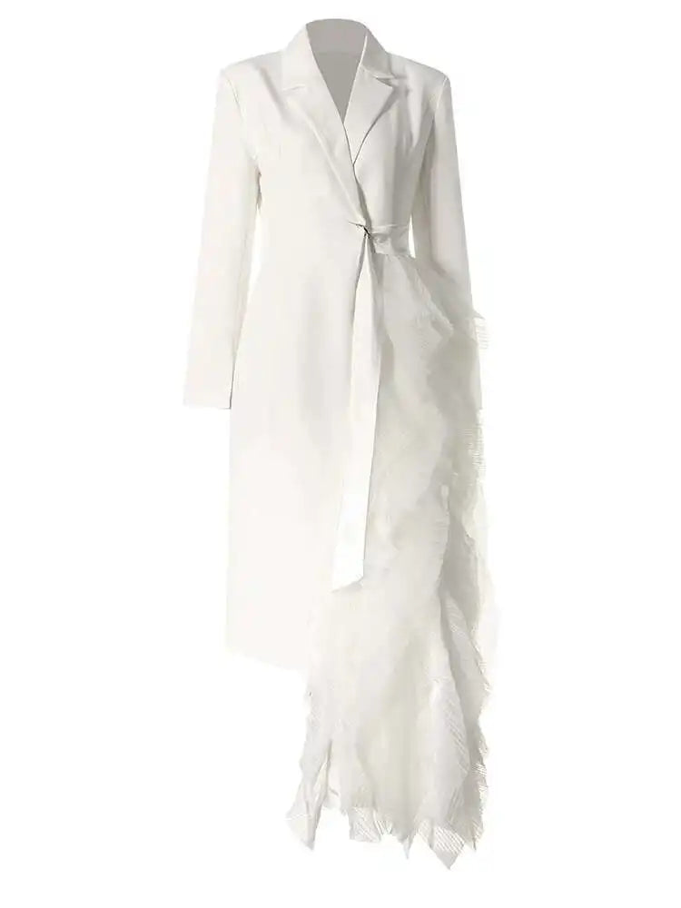 Women Black Irregular Mesh Big Size Long Elegant Blazer New Lapel Long Sleeve Jacket Fashion Spring Autumn 2025 7AB4743