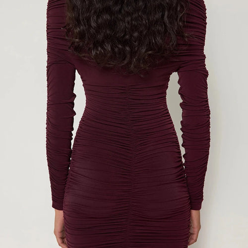 Load image into Gallery viewer, Inclined Shoulder Long Sleeve Sexy Mini Dress For Women Autumn New Fashion Backless Ruched Bodycon Party Sexy Dress
