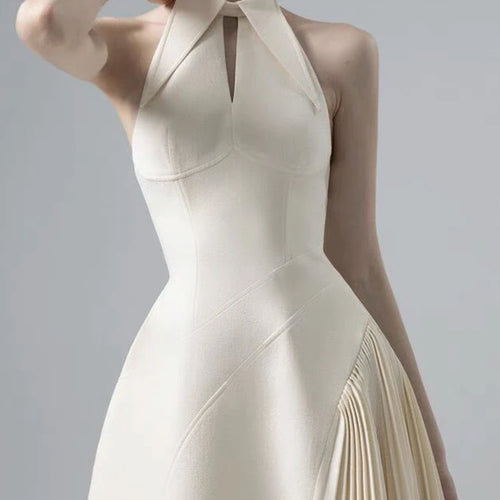 Load image into Gallery viewer, Solid Elegant Slimming Dresses For Women Lapel Sleeveless High Waist Spliced Zipper Folds Temperament Dress Female Fashion
