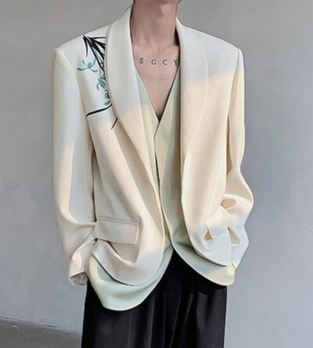 Men's Suit Jacket Orchid Embroidered Design Double-layered Shawl Collar Blazer Stylish New Chinese Style Male Top 9W1704