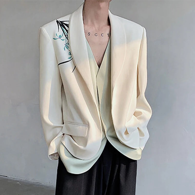 Men's Suit Jacket Orchid Embroidered Design Double-layered Shawl Collar Blazer Stylish New Chinese Style Male Top 9W1704