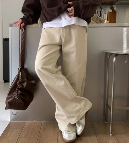 Men's Straight Leg Casual Pants Male Spring Loose Menwear Toursers Korean Version Solid Color Handsome Trendy 9W1437