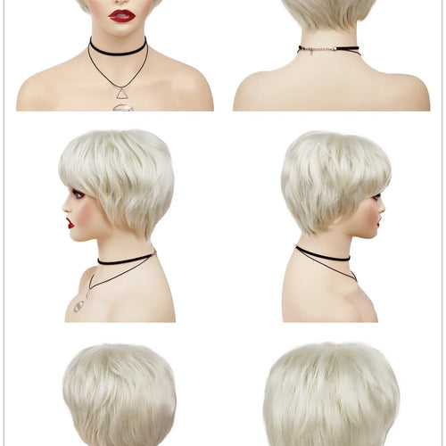 Load image into Gallery viewer, Synthetic Hair Natural Short Wigs for Women Platinum Blonde Wig with Bangs Ladies Hairstyles Wig with Weaving Cap
