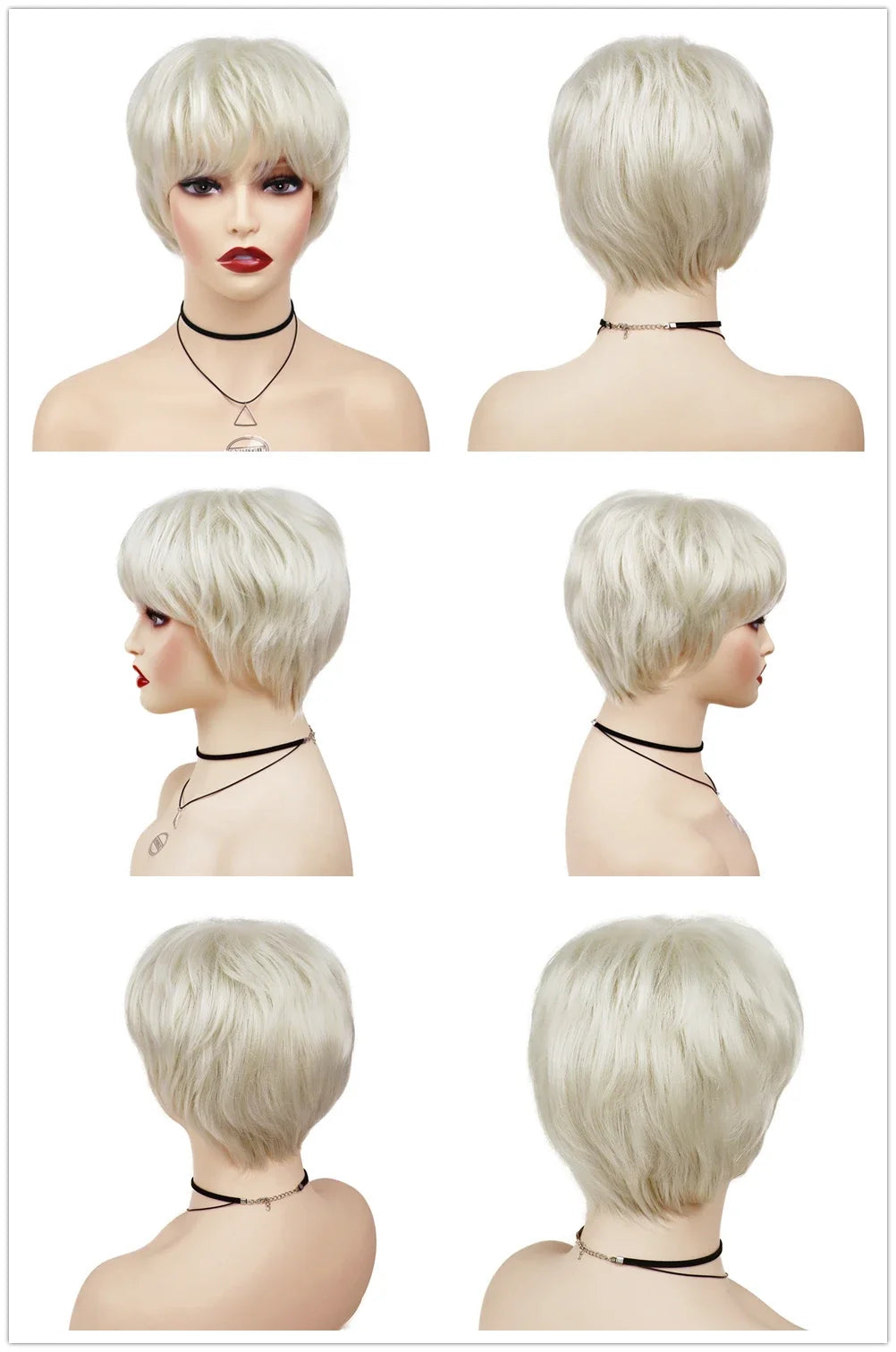 Synthetic Hair Natural Short Wigs for Women Platinum Blonde Wig with Bangs Ladies Hairstyles Wig with Weaving Cap