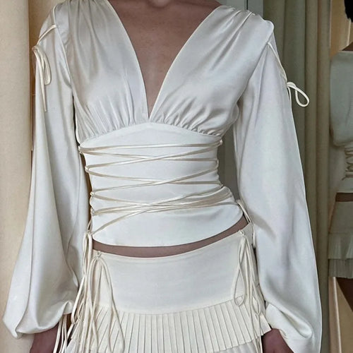 Load image into Gallery viewer, Fashion Satin Long Sleeve Slim Fit Women's Top T-shirt Sexy Deep V Waist Female Top Autumn/Winter 2025 Street Clothing
