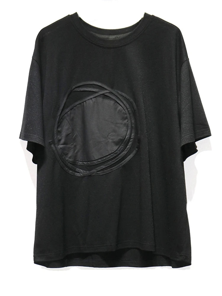 Women Whiite Pattern Printed Big Size Casual T-shirt New Round Neck Short Sleeve Fashion Tide Spring Summer 2025 1DJ0215