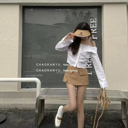 Load image into Gallery viewer, Women Chic Black White High-waist Wrapped Hip Mini Skirt 2024 Spring Summer Streetwear Vacation Brown Bodycon Short Skirt Simple
