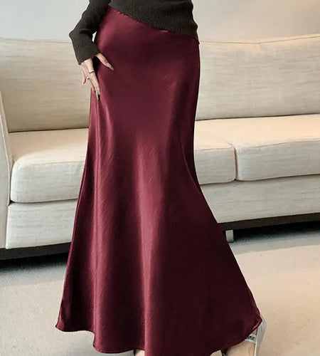 Korean Fashion Solid Elegant High Waist Wrap Hip Long Skirt 2025 Spring Summer Women Slim Vacation Pleated A-line Fishtail Skirt