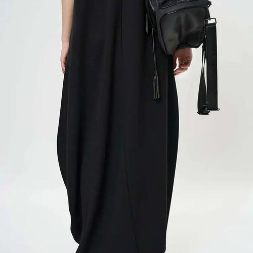 Load image into Gallery viewer, Women Black Brief Irregular Shaped Pocket Long Elegant Dress New V-Neck Sleeveless Fashion Tide Spring Autumn 2025 1DH9419
