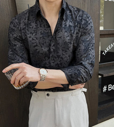 Men's Long Sleeved Shirt New Korean Printed Stylish Turn-down Collar Casual Design Single Breasted Male Clothing 9W1648