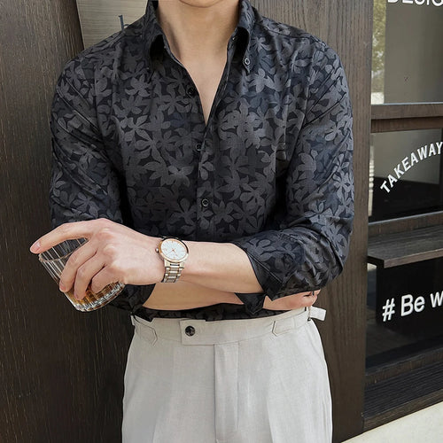 Load image into Gallery viewer, Men&#39;s Long Sleeved Shirt New Korean Printed Stylish Turn-down Collar Casual Design Single Breasted Male Clothing 9W1648
