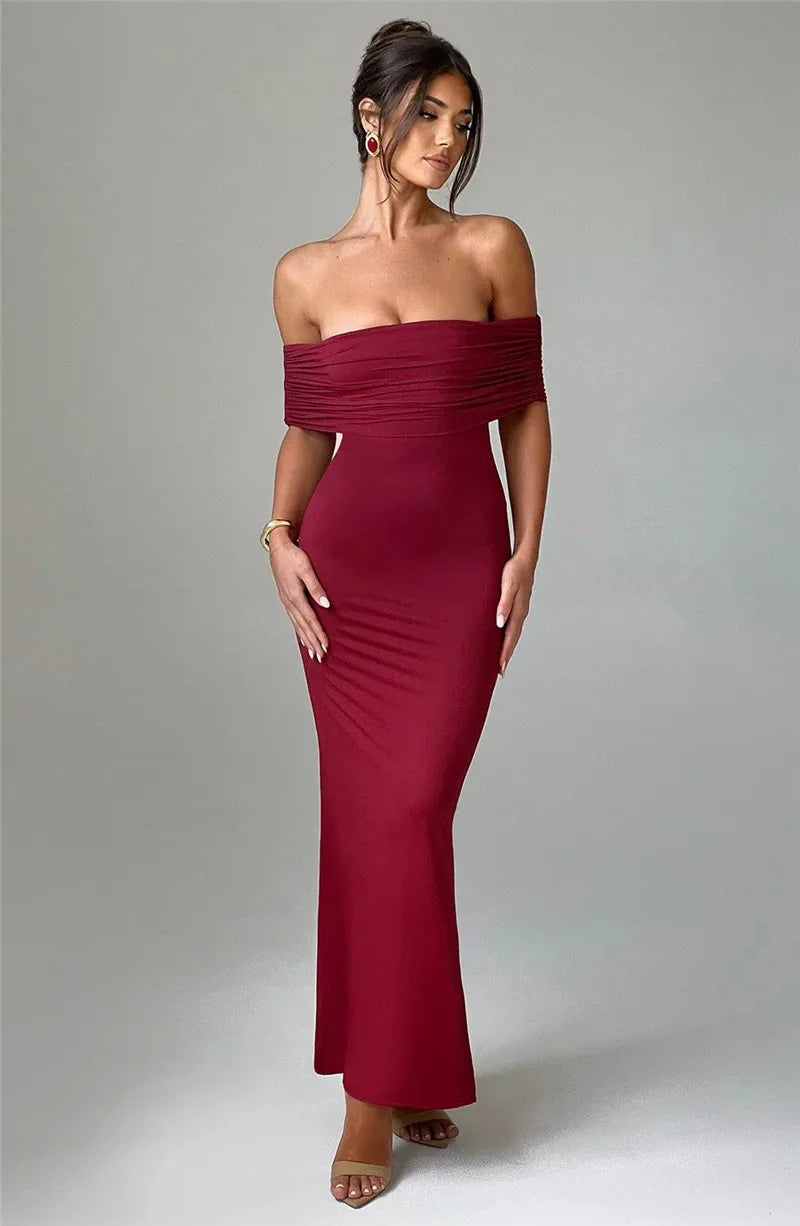 Strapless Backless Sexy Maxi Dress For Women Black Solid Off-shoulder Sleeveless Bodycon Club Party Long Dress Elegant