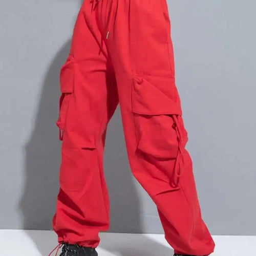 Load image into Gallery viewer, High Elastic Waist Red Pocket Long Cargo Pants New Loose Fit Trousers Women Fashion Tide Spring Autumn 2025 1DH0997

