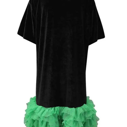 Load image into Gallery viewer, Women Green Mesh Ruffles Hem Big Size Knee-Length Dress New Round Neck Short Sleeve Fashion Spring Summer 2025 CPG2904
