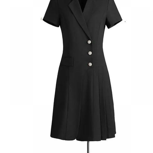 Load image into Gallery viewer, Korean Solid Office Professional Workwear Blazer Dress For Women 2024 Summer Short-sleeve Single Breasted Festival Pleated Dress
