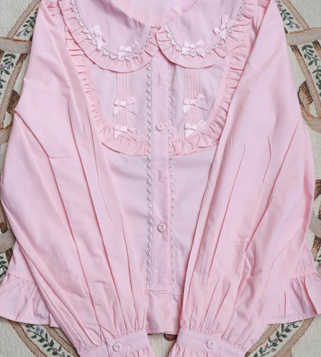 Japanese Kawaii Girl Lolita Long Sleeve Shirt Y2k Aesthetic Ruffled Patchwork Harajuku Blouse Women Grunge Bow Sweet Cute Tops
