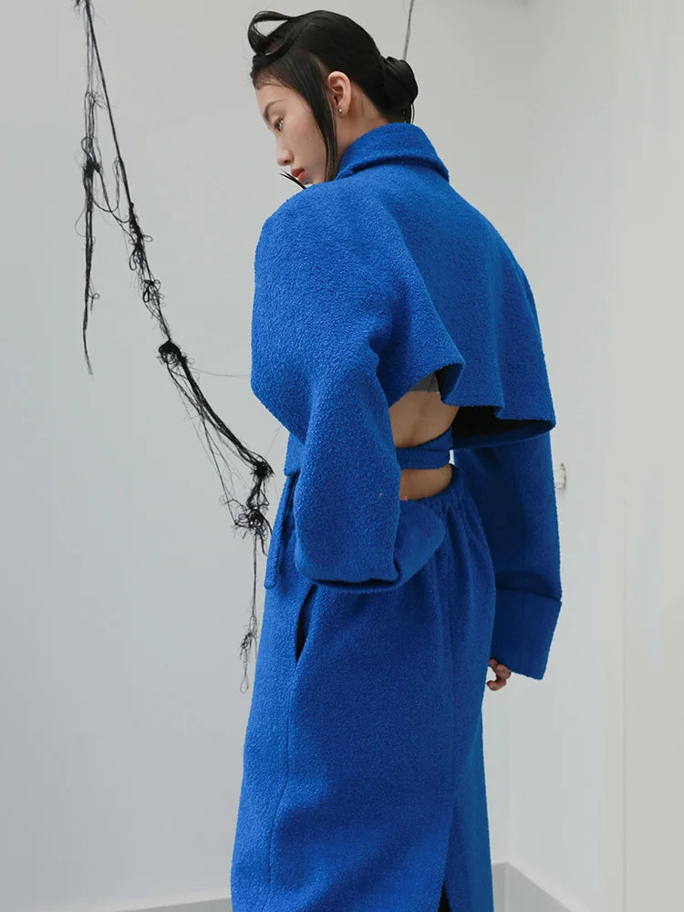 Loose Fit Big Size Irregular Hollow Out Woolen Coat Parkas New Long Sleeve Women Fashion Tide Autumn Winter 2025 1DD2176