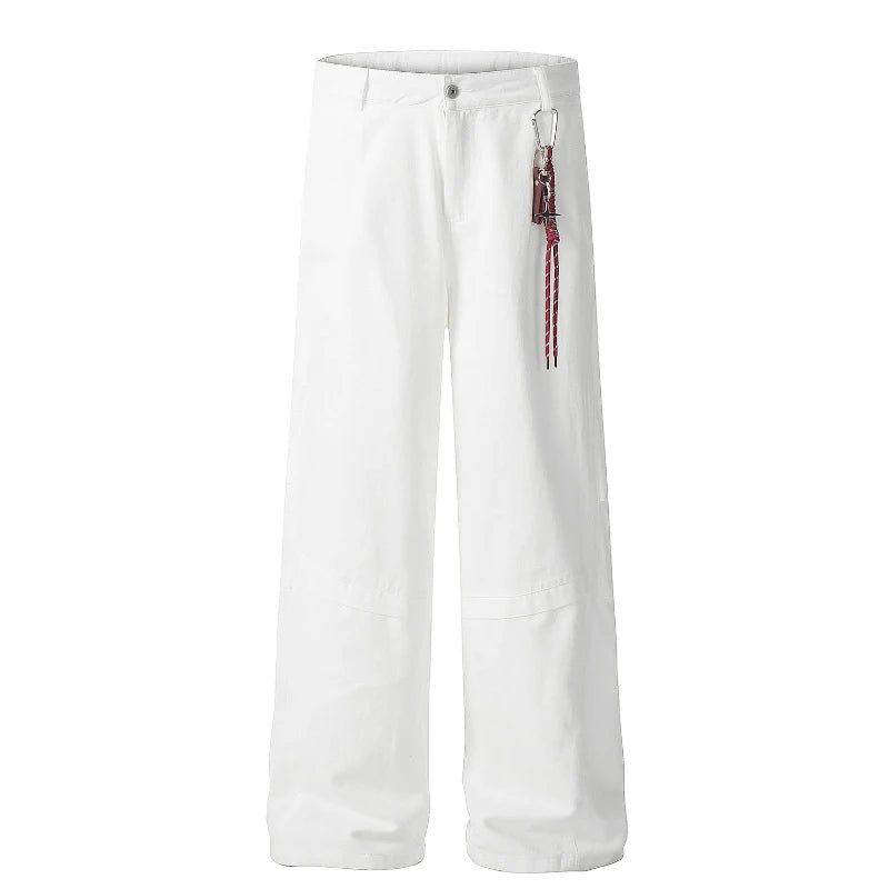 Men's Cargo Pants Star Hanging Decoration Loose Straight Wide Leg Casual Multi Pockets Design Male Trousers Summer 9W1860