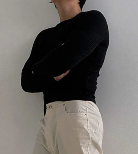 Men's T-shirts New Simple Slim Fit Long Sleeved Trendy Men's Spring Solid Color Round Neck Korean Design Clothing 9W1439