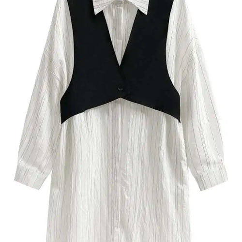 Load image into Gallery viewer, Women Black White Color-block Big Size Striped Shirt Dress New Lapel Long Sleeve Fashion Spring Autumn 2025 1DH4348
