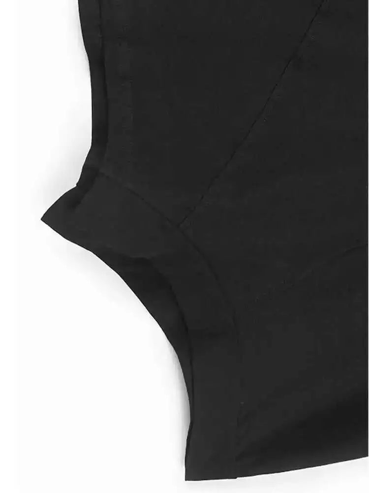 Women Black Irregular Wrinkled Big Size T-shirt New Round Neck Long Sleeve Fashion Tide Spring Autumn 2025 1DH6907