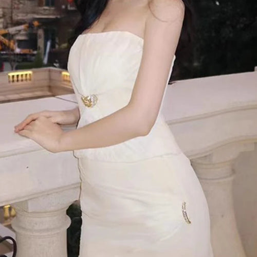 Load image into Gallery viewer, Solid Two Piece Set For Women Slash Neck Vests High Waist Temperament Mini Skirts Elegant Slimming Sets Female New
