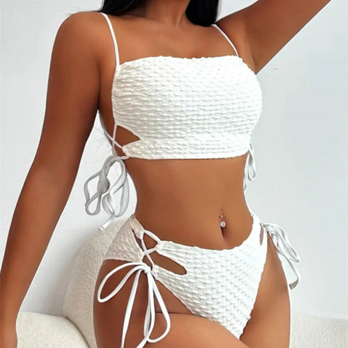 Load image into Gallery viewer, Strappy Bikini Set Lace Up Bandeau Women Swimwear 2024 Sexy Women Swimsuit High Waist Biquini Bandage Bathing Suit
