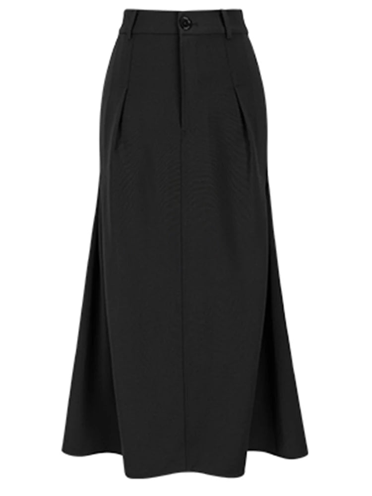 Solid Minimalist Patchwork Folds Slimming Skirt For Women High Waist Spliced Button Temperament Skirt Female