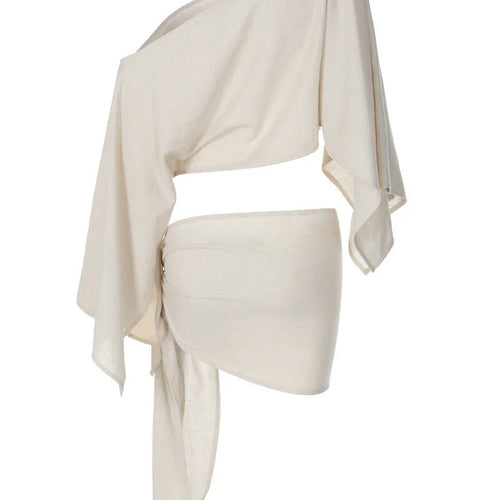 Load image into Gallery viewer, Sexy Skirt Two Piece Sets Women Skew Collar Cape Sleeve Crop Tops And Hot Skirt Matching Sets Sexy Beach Two Piece Set
