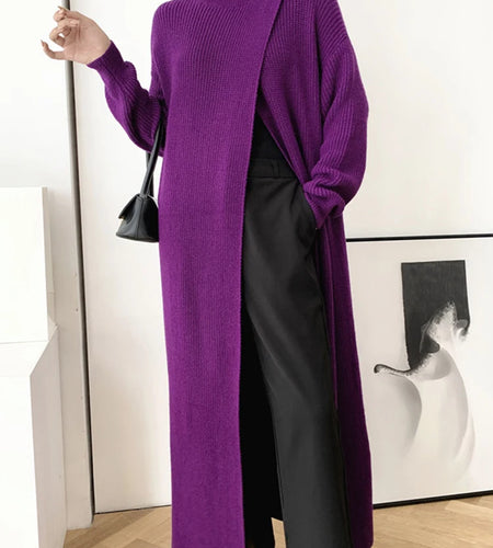 Vent Long Knitting Sweater Loose Fit Turtleneck Long Sleeve Women Pullovers New Fashion Tide Autumn Winter 2025 1DA357