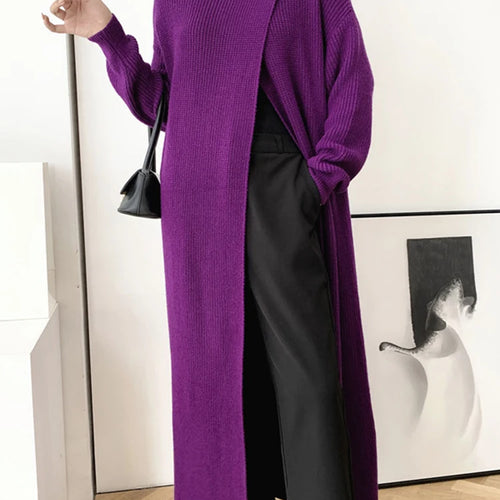 Load image into Gallery viewer, Vent Long Knitting Sweater Loose Fit Turtleneck Long Sleeve Women Pullovers New Fashion Tide Autumn Winter 2025 1DA357
