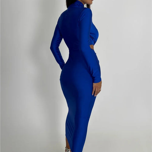 Load image into Gallery viewer, Elegant Hollow Out Sexy Maxi Dress For Women Autumn Winter New Turtleneck Long Sleeve Bodycon Club Party Evening Dress
